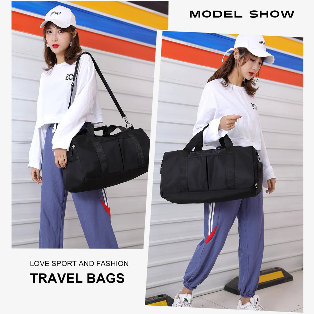 Sports Gym Bag Lightweight Travel Duffel Handbag with Dry Wet Pocket & Shoes Compartment (Black)