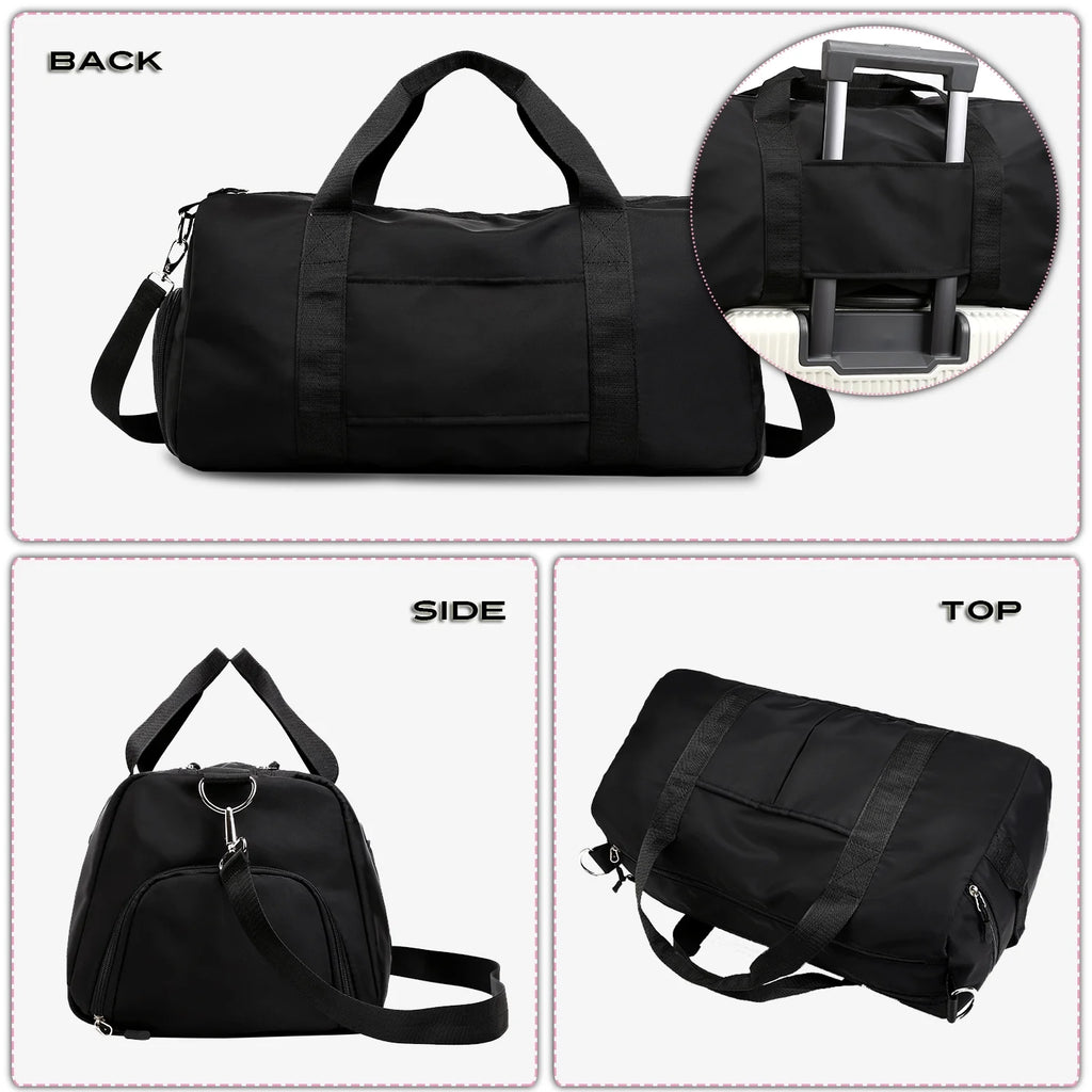 Sports Gym Bag Lightweight Travel Duffel Handbag with Dry Wet Pocket & Shoes Compartment (Black)