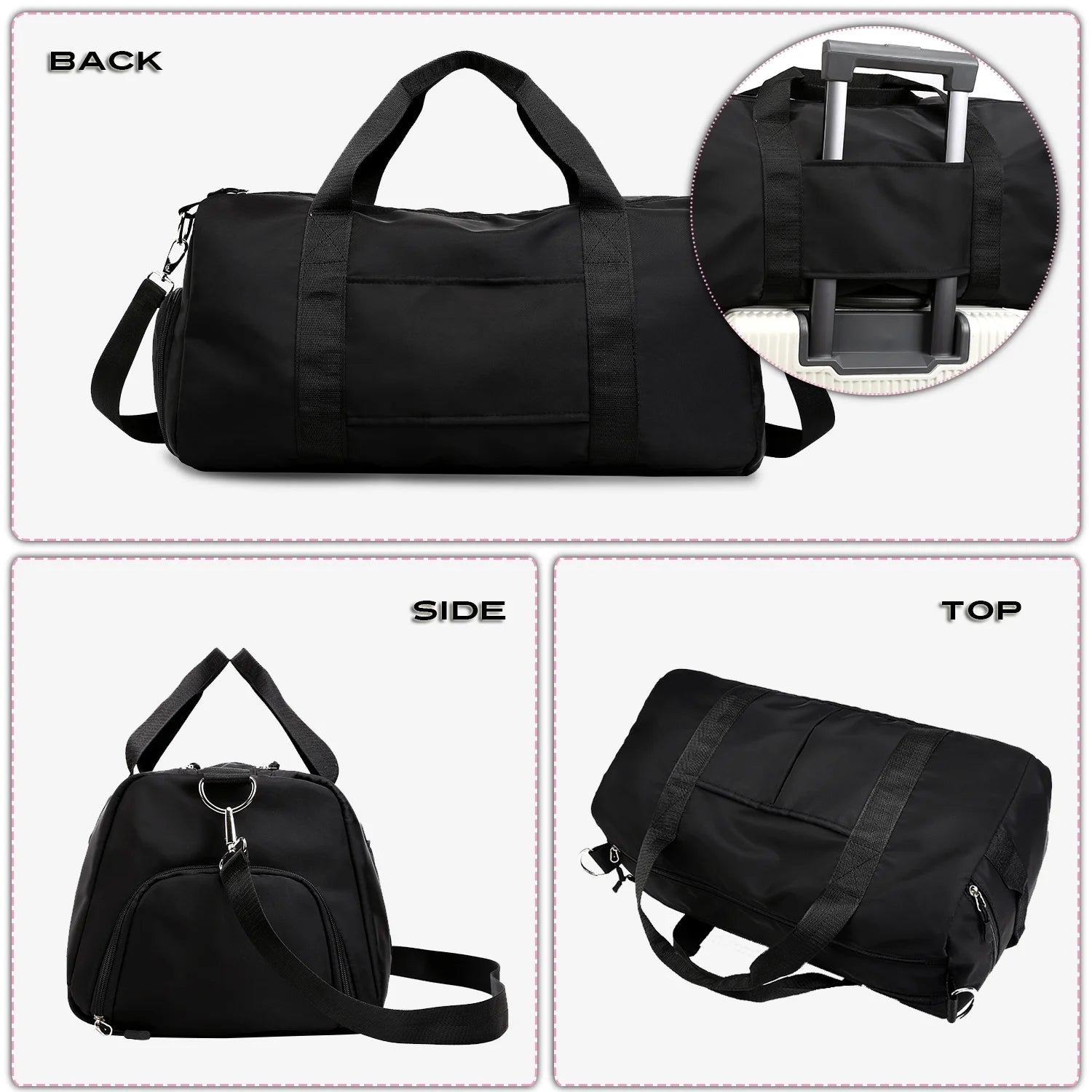 Sports Gym Bag Lightweight Travel Duffel Handbag with Dry Wet Pocket & Shoes Compartment (Black)