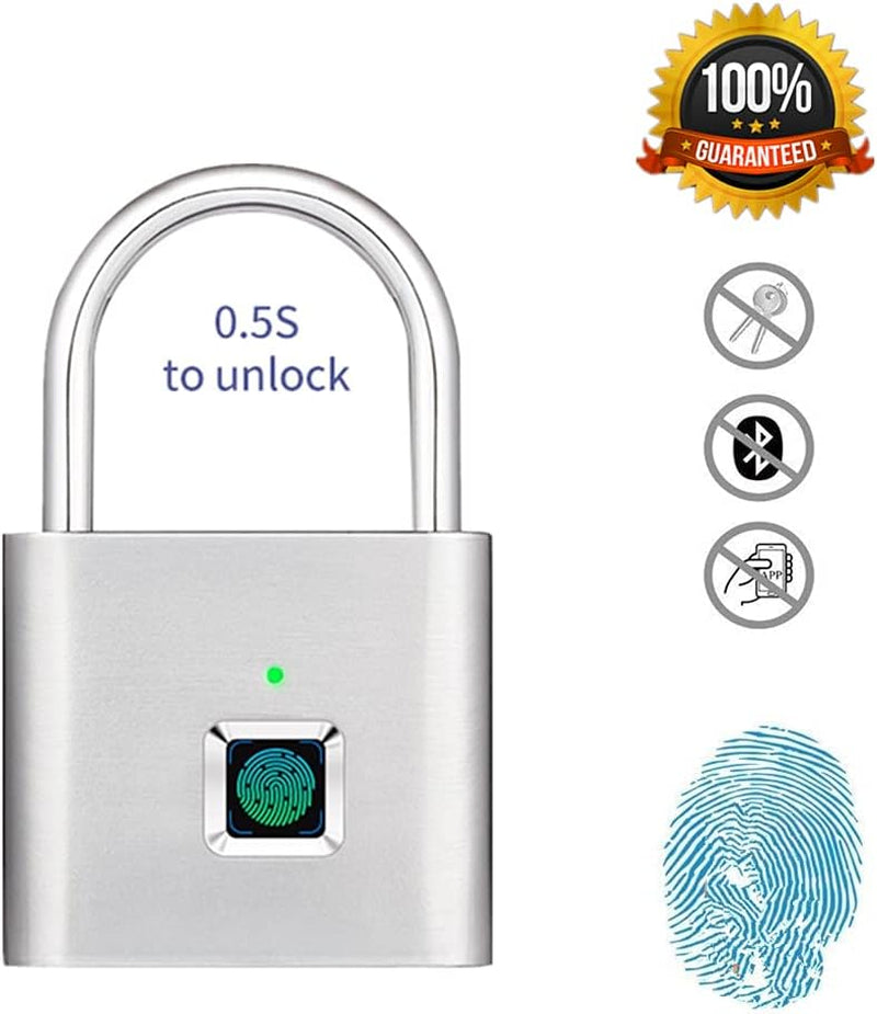 Fingerprint Padlock, USB Charging Waterproof Mini Smart Security Lock with No App, No Key, No Trouble, Friendly for Kids and Elderly