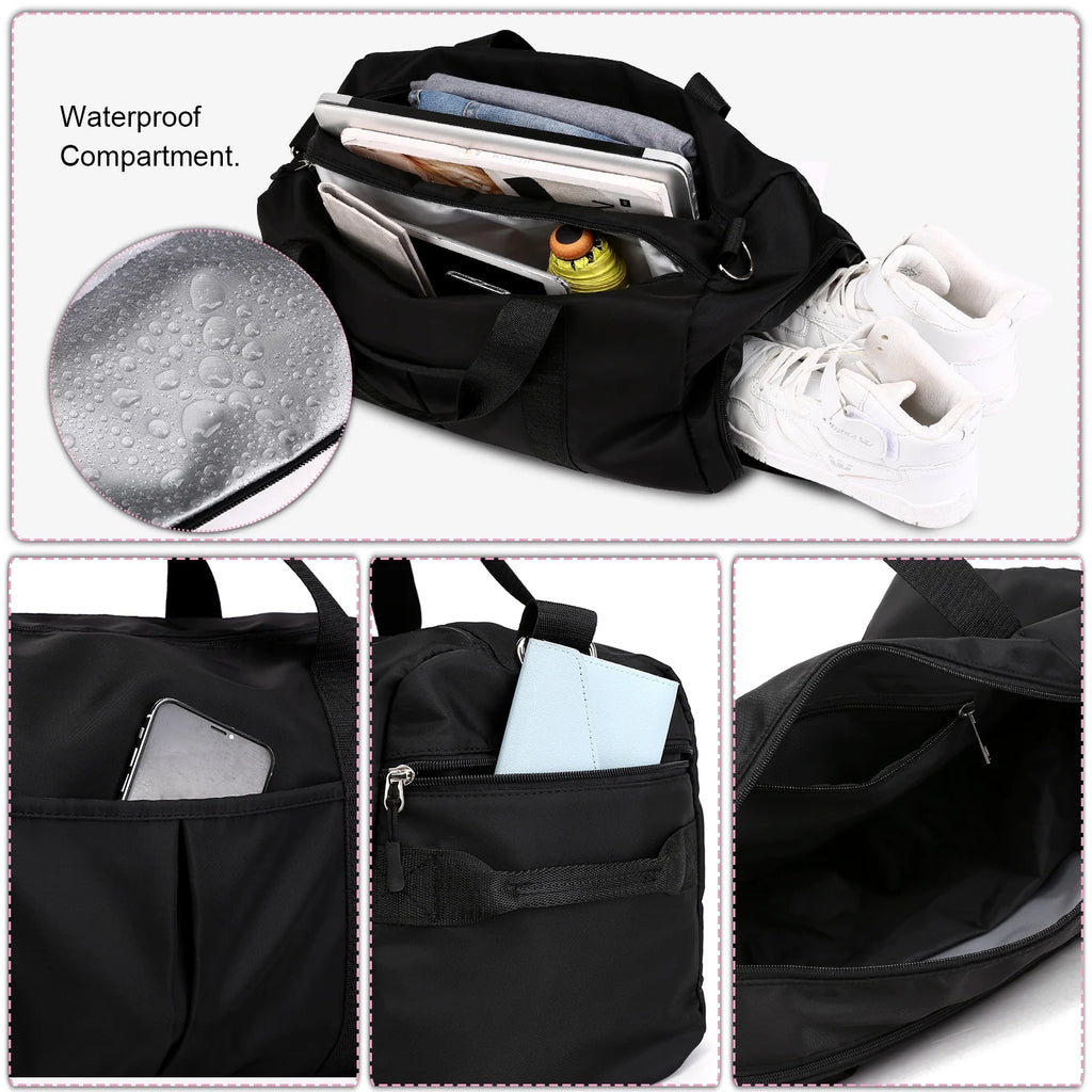 Sports Gym Bag Lightweight Travel Duffel Handbag with Dry Wet Pocket & Shoes Compartment (Black)