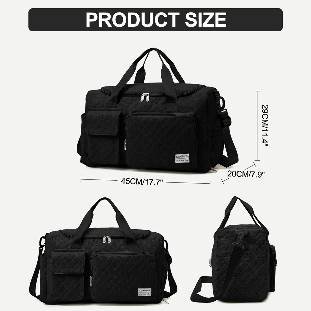 Travel Duffle Bag for Women Men, Weekender Overnight Bags Carry on Gym Bag with Wet Pocket/Adjustable Strap/Shoe Compartment, Foldable Waterproof Duffel Tote for Plane Sports Dance, Black