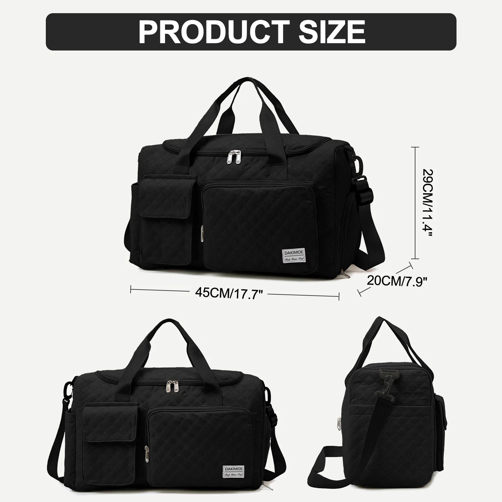 Travel Duffle Bag for Women Men, Weekender Overnight Bags Carry on Gym Bag with Wet Pocket/Adjustable Strap/Shoe Compartment, Foldable Waterproof Duffel Tote for Plane Sports Dance, Black