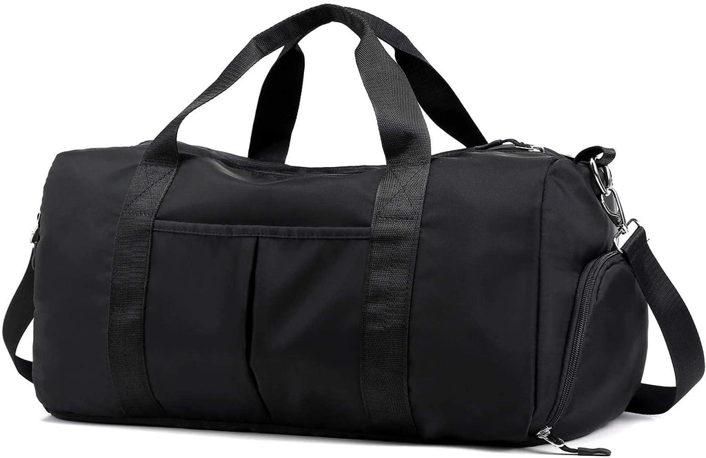 Sports Gym Bag Lightweight Travel Duffel Handbag with Dry Wet Pocket & Shoes Compartment (Black)